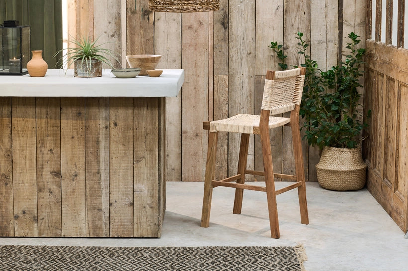 Madi Acacia & Rattan Bar Stool