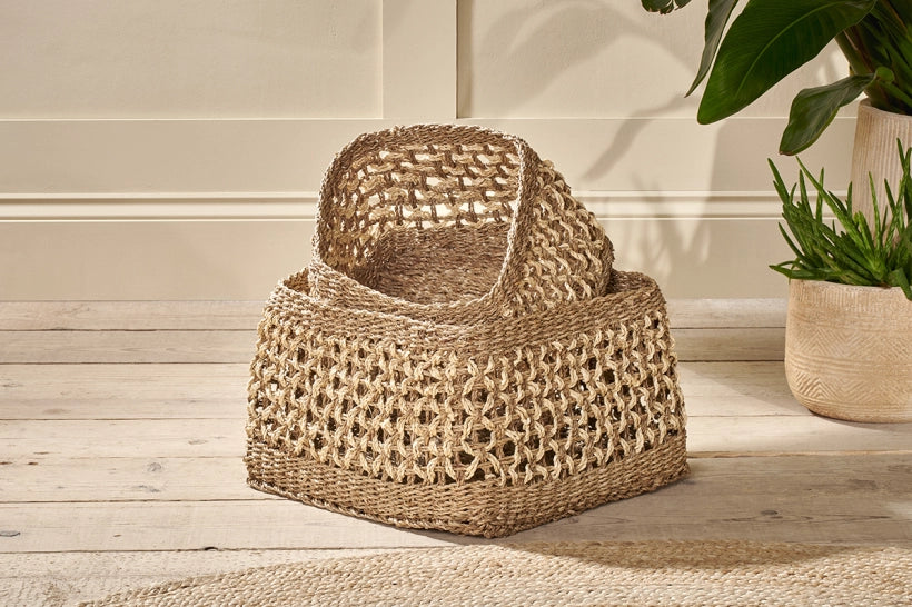 Weis Square Seagrass & Palm Leaf Basket Medium